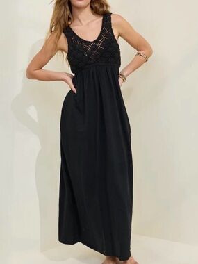 Aerie Crochet Fit & Flare Maxi Dress in Black - M
